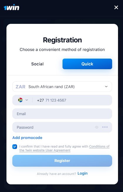 Registration in the 1Win App