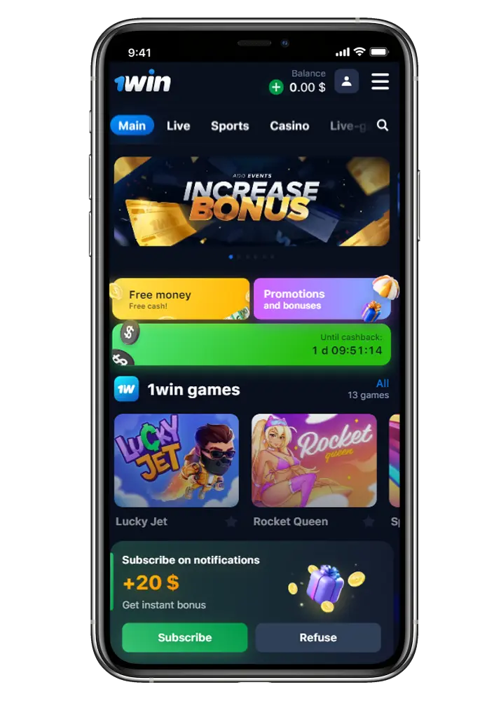 Home page of bookmaker 1win in SA